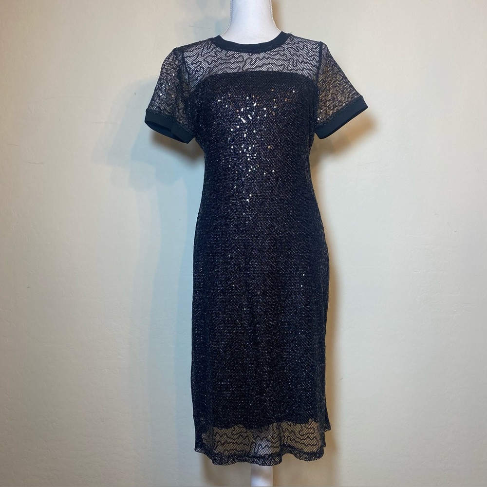 DKNY Black Sequin Midi Dress
